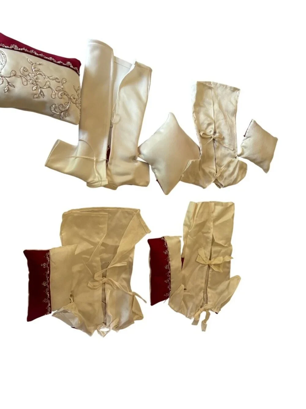 Elegant Red & Ivory Doll Wedding Dress Set With Beaded Details & Accessories